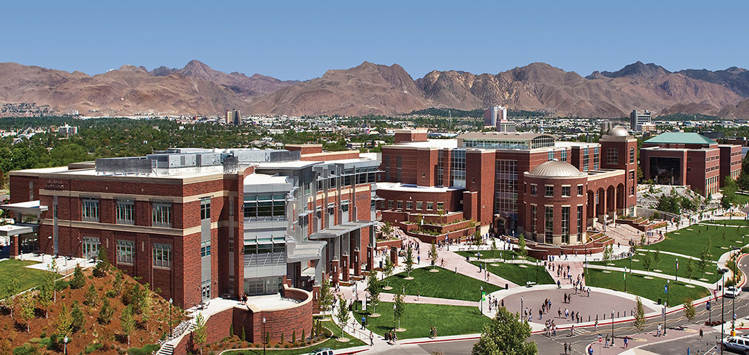 aerial view of University of Nevada campus in Reno