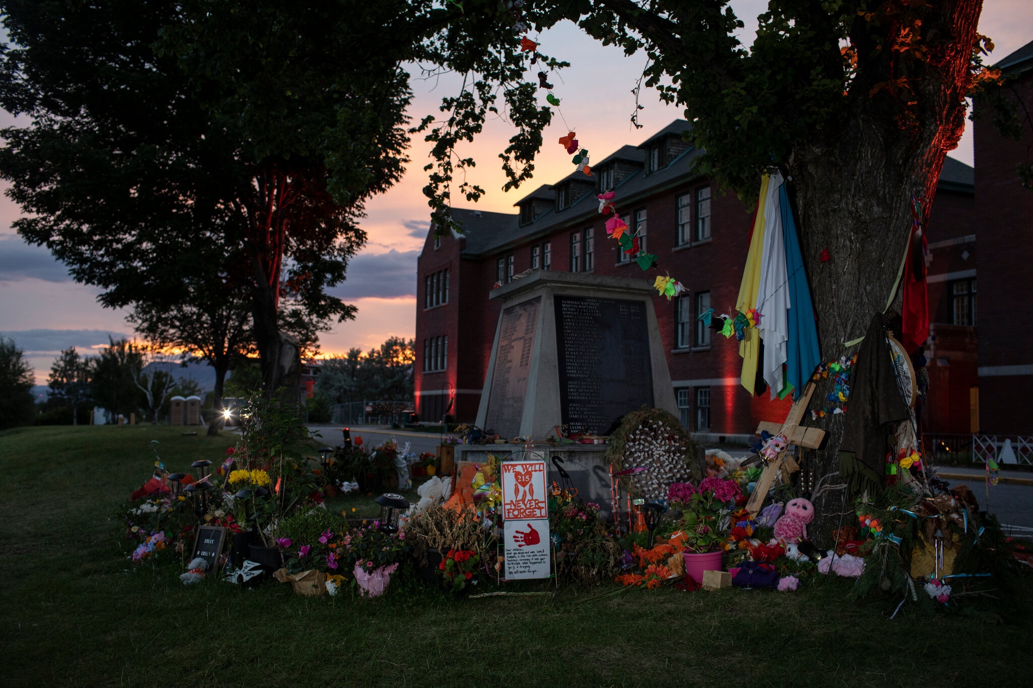 A memorial set up after the discovery of 215 unmarked graves at a former boarding school in British Columbia.Credit...Amber Bracken for The New York Times